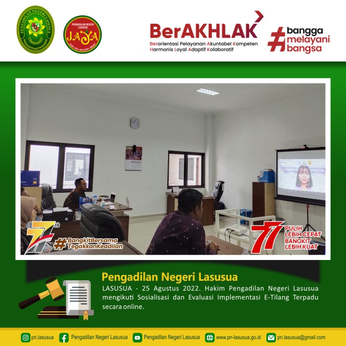 Hakim Pengadilan Negeri Lasusua mengikuti Sosialisasi dan Evaluasi Implementasi E-Tilang Terpadu secara online